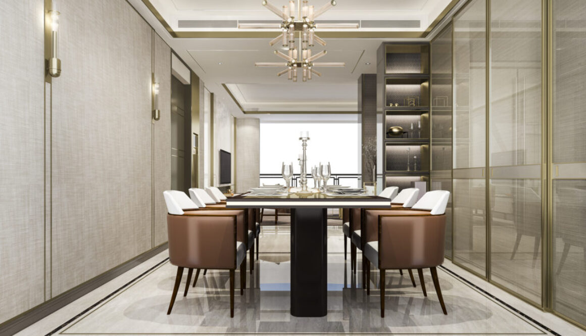 3d rendering dining set in modern luxury dining room