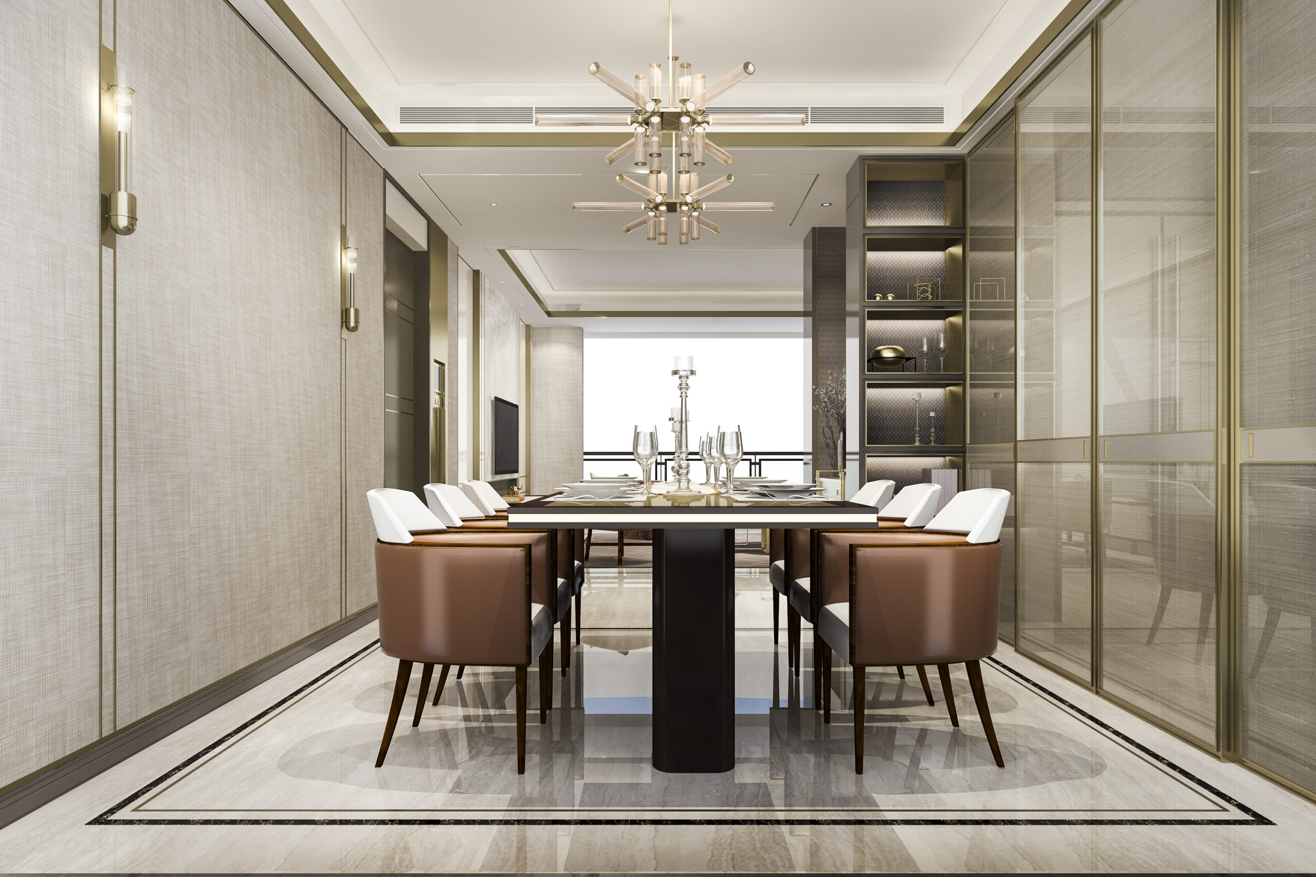 3d rendering dining set in modern luxury dining room